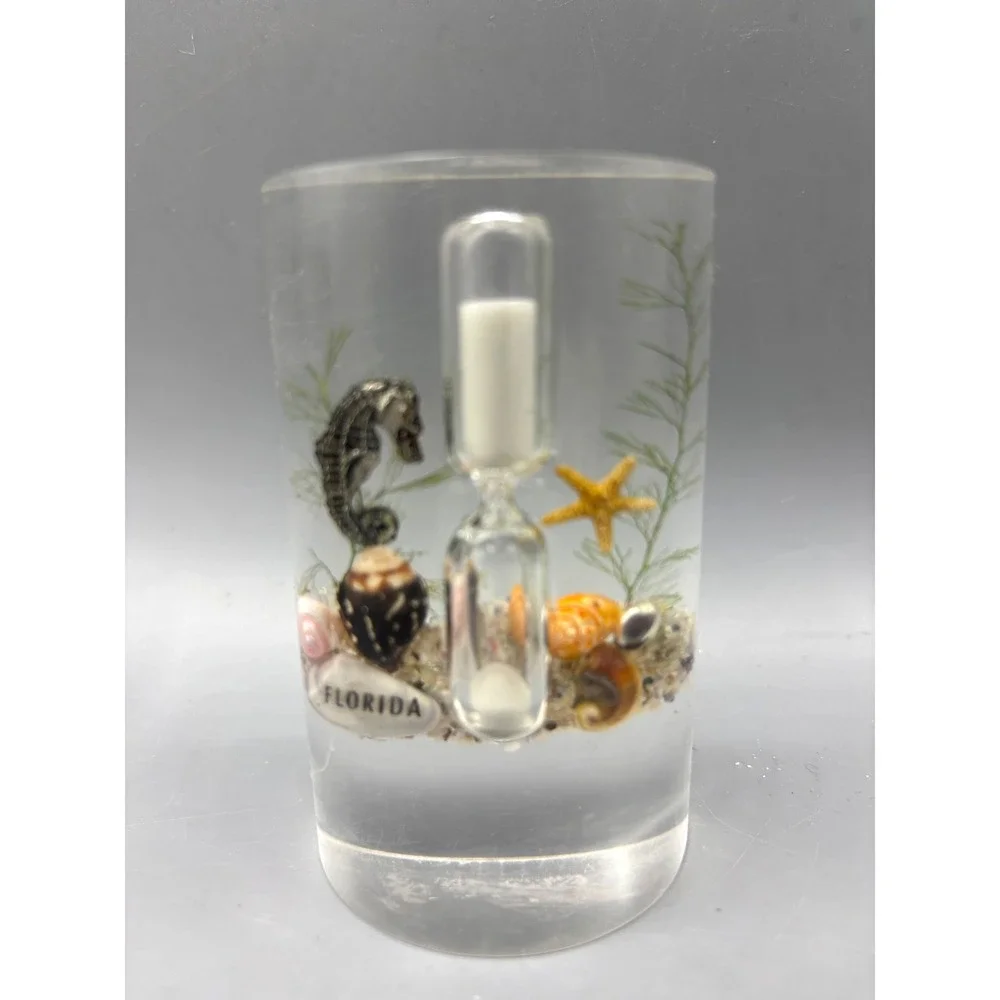 Florida Beach Hourglass‎ Resin Paperweight Seashell Seahorse Starfish Souvenir